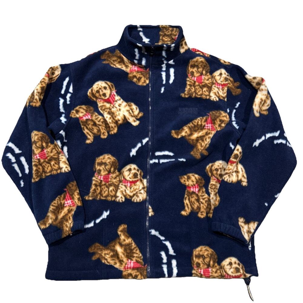 Vintage Northern Reflections size M Jacket Fleece Dog Puppy Full Zip NAVY J25